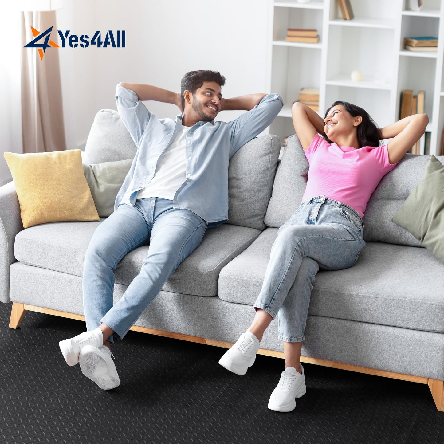 Yes4All EVA Interlocking Mats, Puzzle Floor Tiles, Foam Floor Padding with Border for Furniture, Home Space, Living Room, Garage 11 SQFT