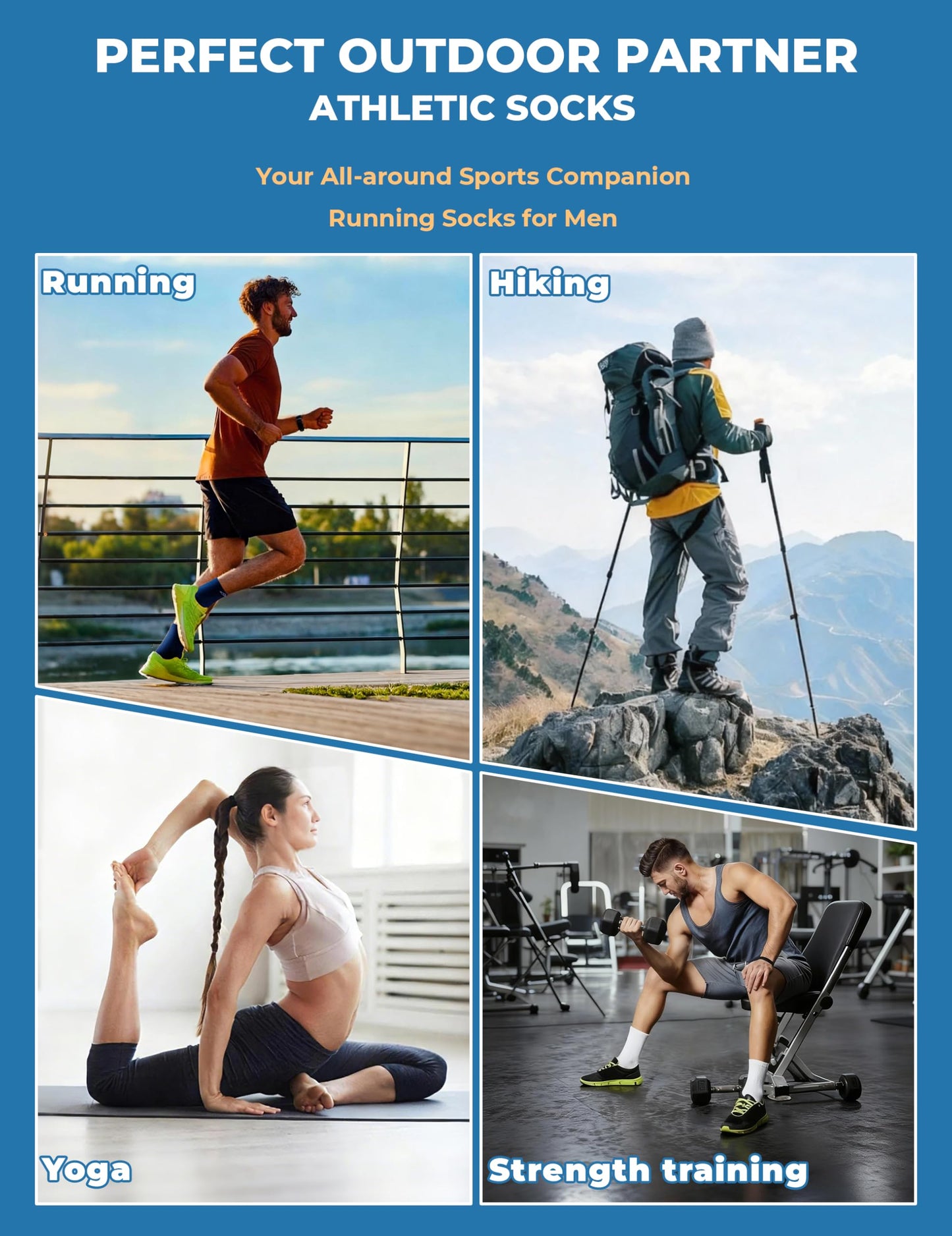 TENYSAF Men's Compression Socks for Running: 3 Pairs Grip Athletic Socks - Breathable Non-Slip for Runner Gym Badminton Sports White Size 9-13