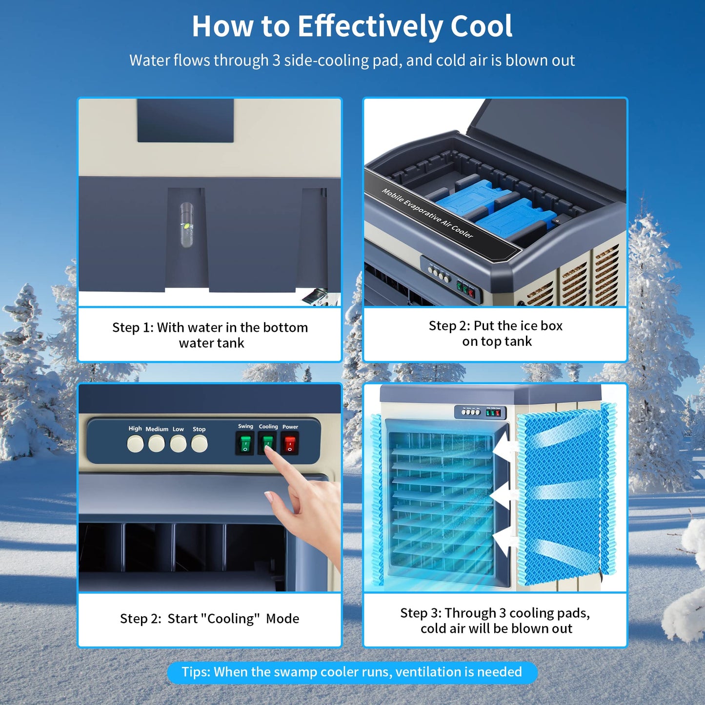 Uthfy 41" Swamp Cooler, 4800 CFM Evaporative air Cooler with 10.6 Gallon Water Tank, Portable Outdoor Air Conditioner with 3 Ice Pack, 120° Oscillation, 3 Speed for Garage, Yard, Blue