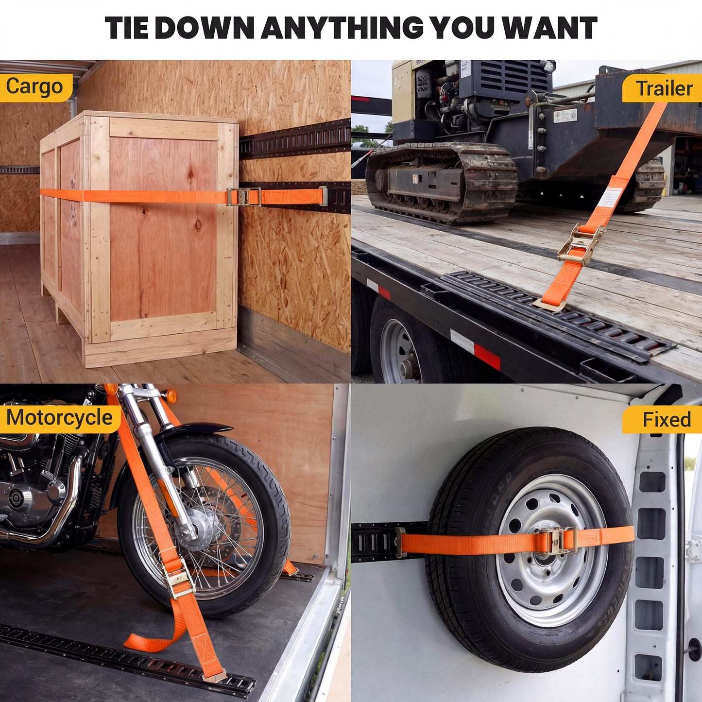2" x 15 FT E-Track Ratchet Straps (10-Pack) - High Visibility Safety Tie Downs with E-Track Fittings, 4500 lbs Break Strength for Night Work & Enhanced Cargo Security in Trailers & Trucks-Orange