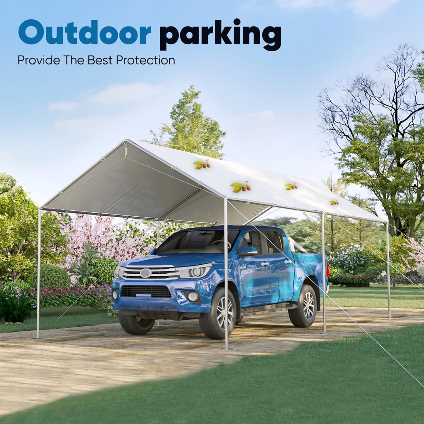 Quictent 10x20 ft Heavy Duty Car Canopy Galvanized Frame Carport Outdoor Party Tent Boat Shelter with 3 Reinforced Steel Cables - White