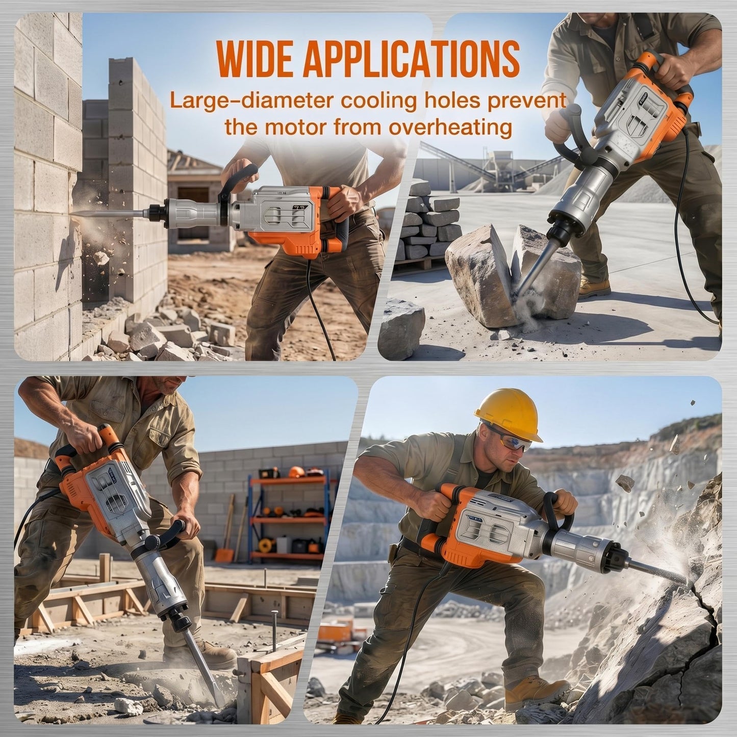 1700W Electric Demolition Jack-Hammer, 1900 BPM Heavy Duty Jack-Hammer Concrete Breaker with 60J Impact Energy & Anti-Vibration System, 360° Handle & Carrying Case, 3pcs Chisels