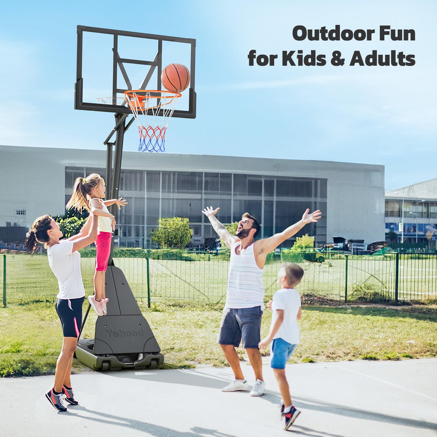 Yohood Basketball Hoop Outdoor Portable, 10ft Quickly Adjustable Basketball Goal System with 44 Inch PC Backboard & Wheels for Court/Backyard/Driveway