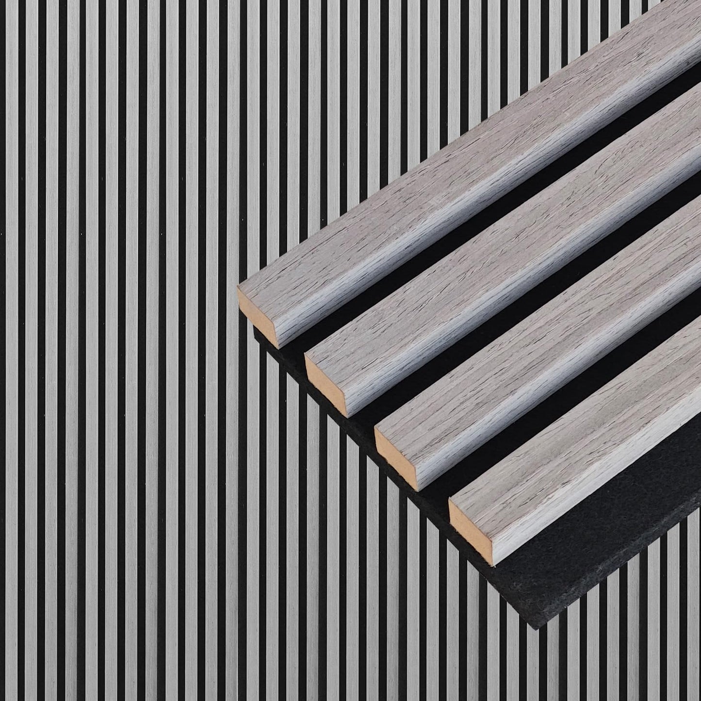 NeatiEase Wood Wall Panels, 9 Feet Acoustic Slat Wall Panels for Interior Wall Decor and Noise Reduction, Decorative Slat Wall Paneling, Gray Oak, 6-Piece
