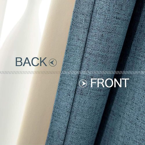 MIULEE Linen Blackout Curtains - 100% Room Darkening Thermal Insulated Grommet Panels | 42"x84" Dusty Blue (2 PCs)