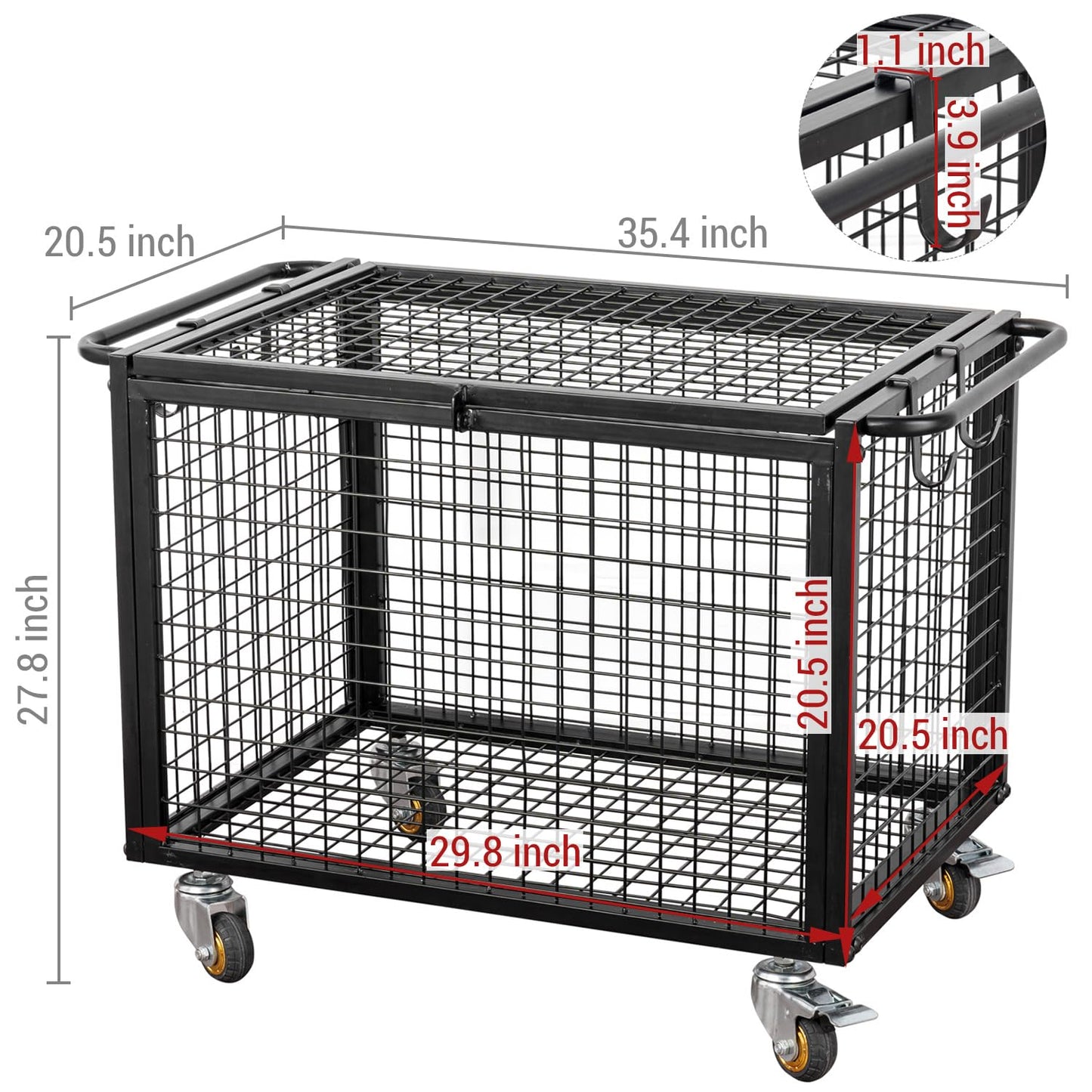 MyGift Black Metal Rolling Sports Ball Storage Cart for Playground, Dodge Ball, Basketball, Soccer Ball Gym Basket Equipment Cart with Lockable Latch, Caster Wheels and 4 Hooks