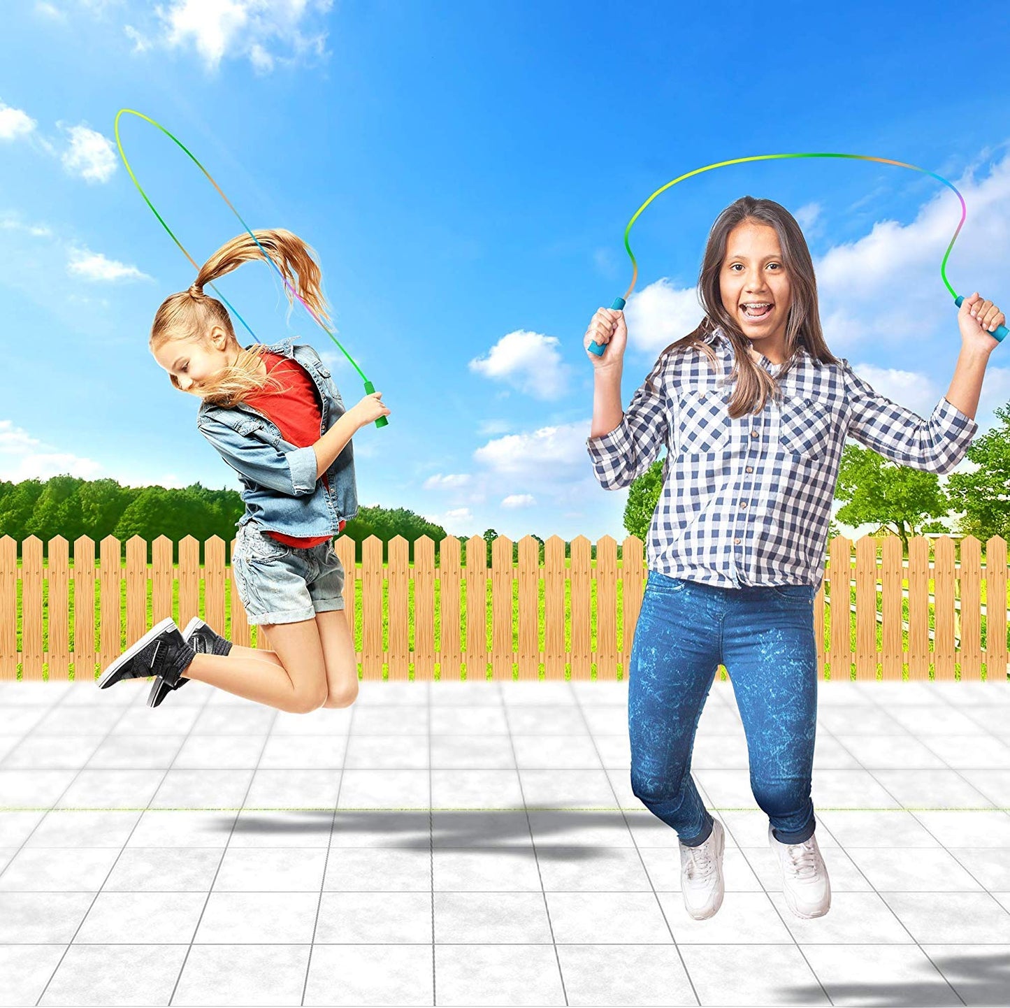 Forsun 16 Pack 7.5ft Rainbow Jump Rope Set| Vibrant Jumping Ropes| Durable Nylon Skipping Ropes |Great Birthday Party Favors/Goodie Bag Fillers/Gift Idea for Boys and Girls