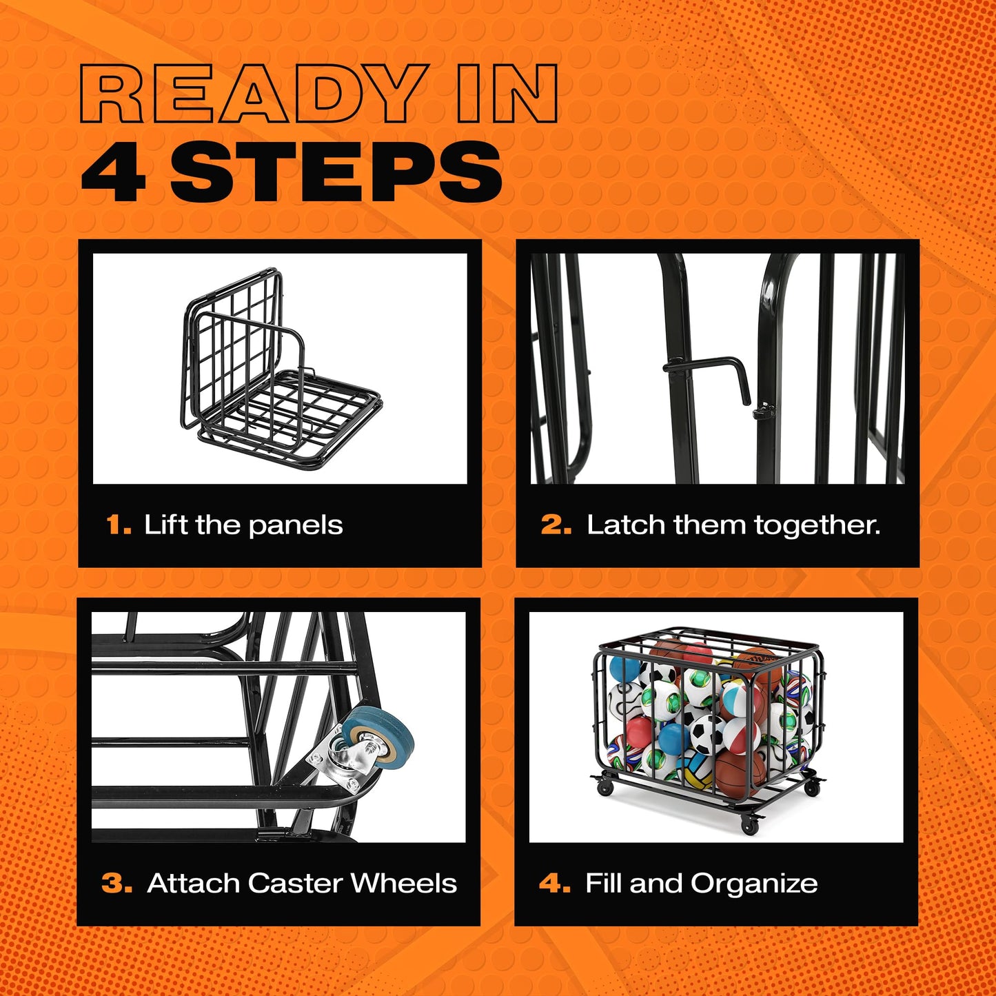 Houseables Ball Cart, Ball Storage, Basketball Cart, Basketball Storage Bin, Sports Equipment Organizer, Holder Cage with Wheels, Volleyball, Gym, Recess, Soccer, Playground, PE, Large Metal Basket
