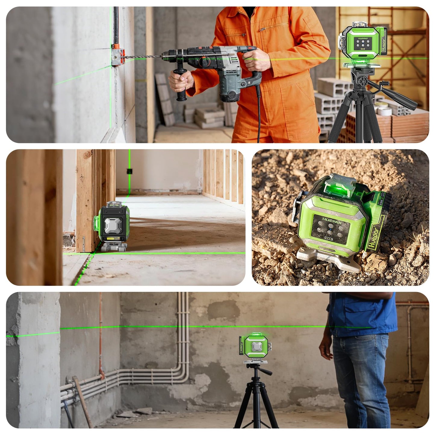 Huepar 2026 New Electronic Self Leveling Laser Level, 4x360° Green Cross Line Laser Tool, ±1/18" Accuracy, ±7% Slope Adjustment, Leveler Laser for Tile, Framing, Alignment, Layout, Construction & DIY