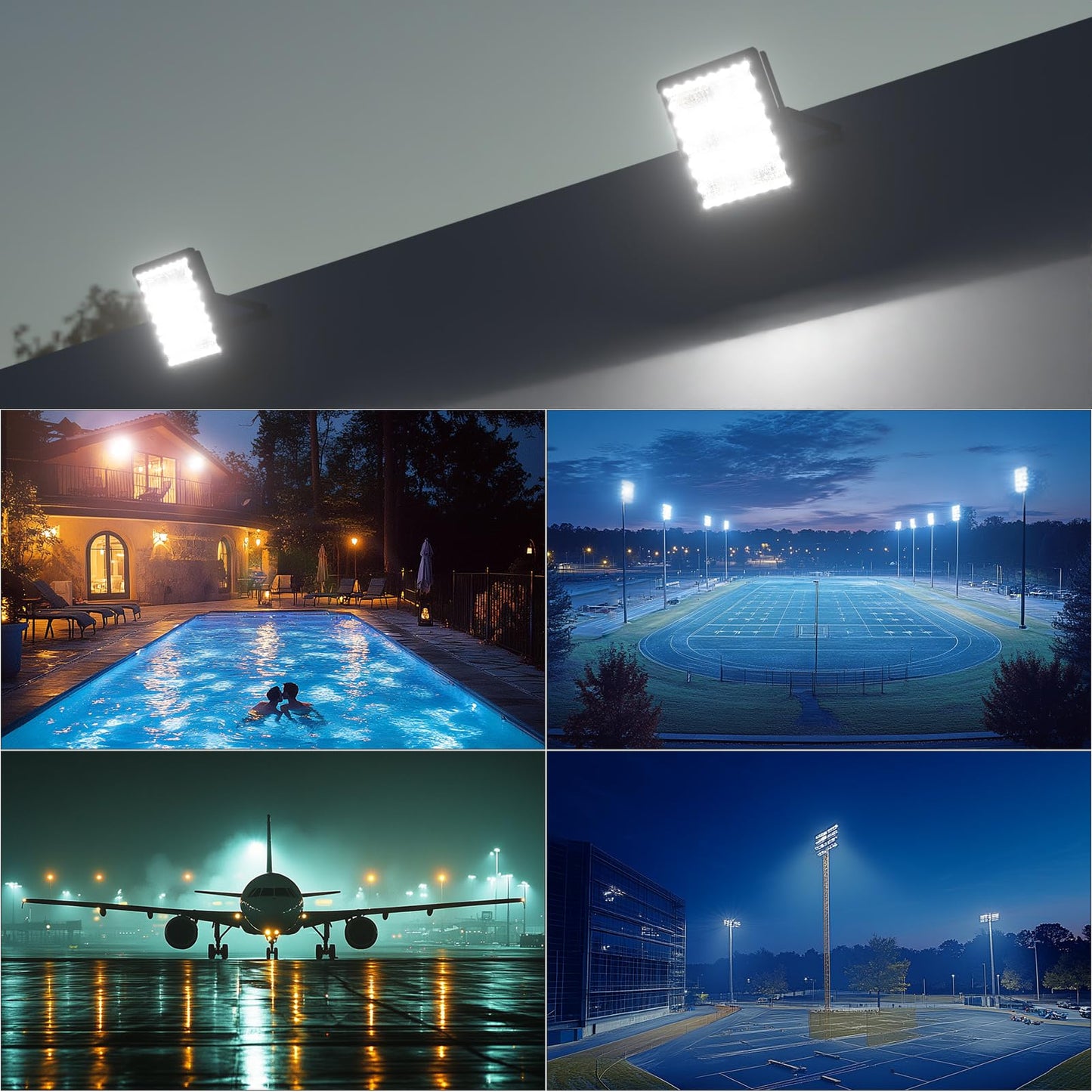 Upgrade 1000W LED Flood Light Outdoor 150000Lm Led Stadium Light with Adjustable Bracket, IP65 AC100-277V Commercial Area Lighting with Plug for Backyard/Basketball Court