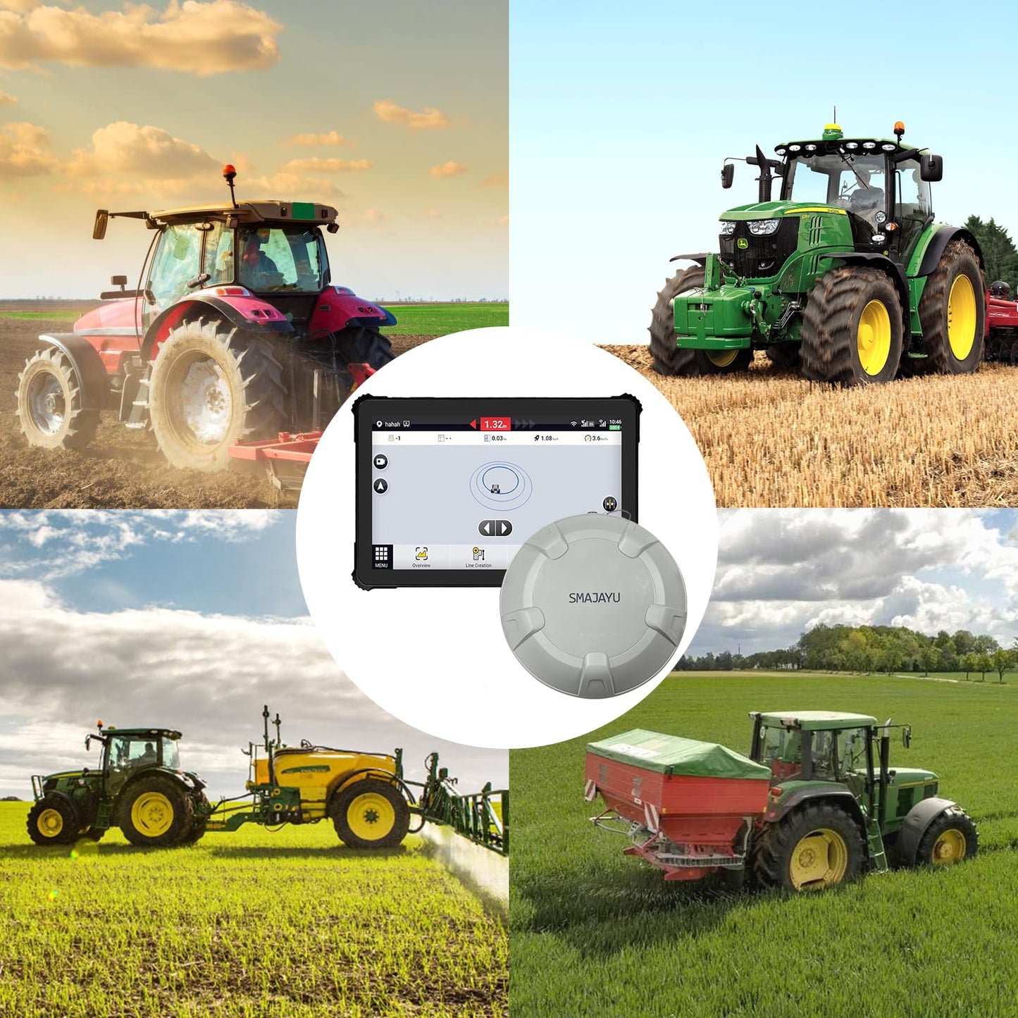 SMA10 Tractor GPS Guidance System for Agriculture, Precision Farming Navigation System with PPP and SBAS, 10cm Accuracy by PPP, 2.5cm by RTK High Accuracy Anti-Interference GNSS Antenna