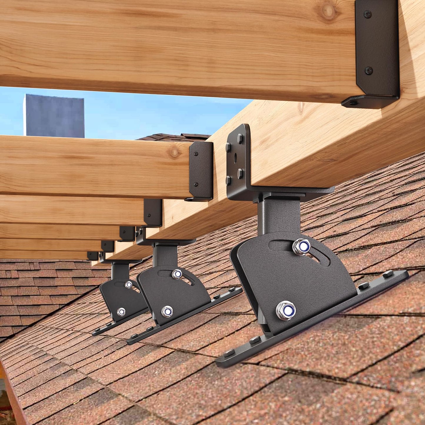 Roof Riser Brackets, Stainless Steel 4x4 (Actual Size:3.5"×3.5") Adjustable Angles Saddle Roof Riser Brackets for Patio Cover for Patio Cover Roof Gazebo, 3Pack
