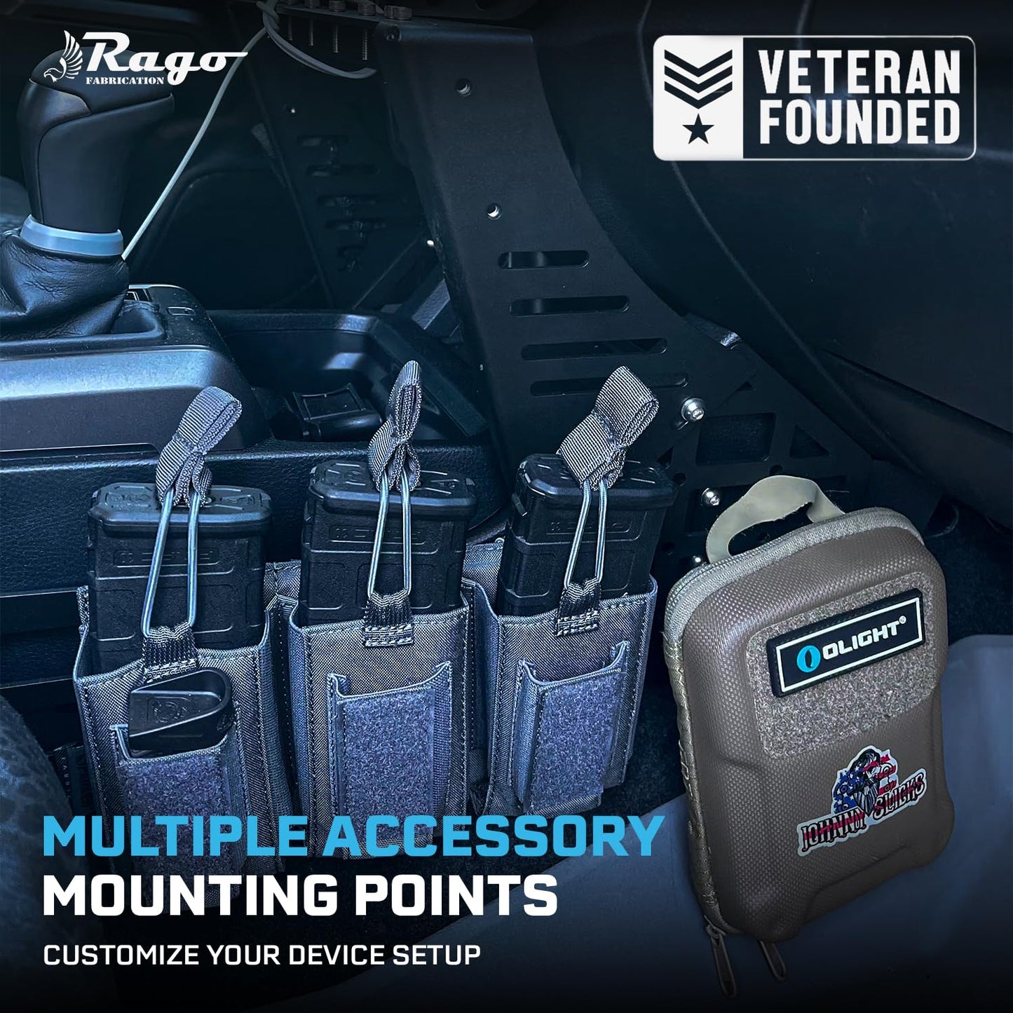 Rago Fabrication Center Console Molle Storage Panel Compatible with 3rd Gen Tacoma 2016-2023 - Pickup Interior Organizer, Modular Gear Mount System for Tablets & GPS