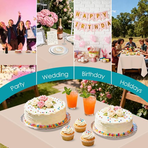 Beige 8-Pack Plastic Tablecloths - Rectangle 54"x108" Disposable Covers for Parties & Events