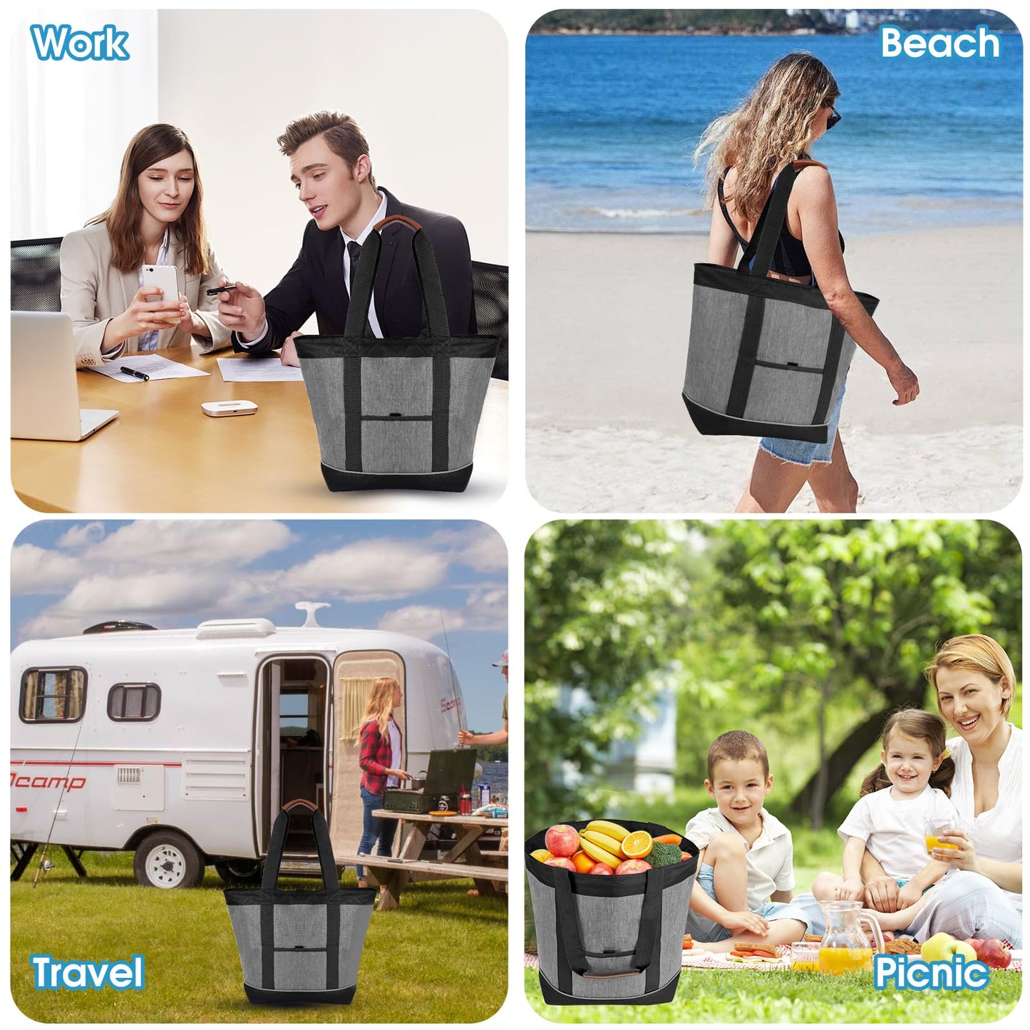 Insulated Cooler Bag, Reusable 30 Cans Insulated Bag, Soft Portable Grocery Bags for Shopping Food Lunch Travel Beach Camping (Gray)