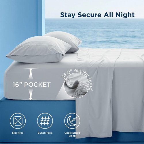 Bedsure Silver Infused Bed Sheets - Cooling Sheets for Hot Sleepers | Ultra Soft Queen Set, Light Grey, 4 Pieces