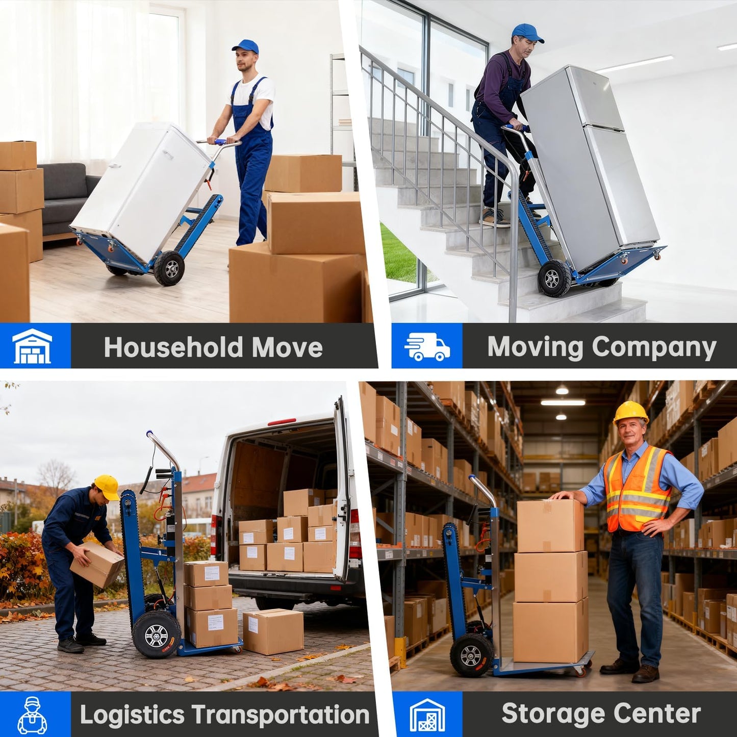 Electric Stair Climbing Dolly, Heavy Duty Stair Climber 900lbs Capacity 1250W Motorized Hand Truck with Ropes & Foldable Design for Moving Furniture