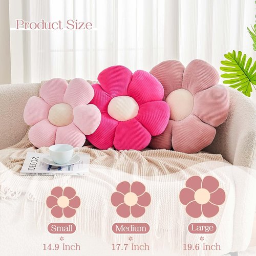 Kcvvcr Dusty Pink Flower Pillow, 14.9" Cute Flower Shaped Floor Pillow, Aesthetic Floral Plush Daisy Decorative Throw Pillows for Bed Sofa Couch