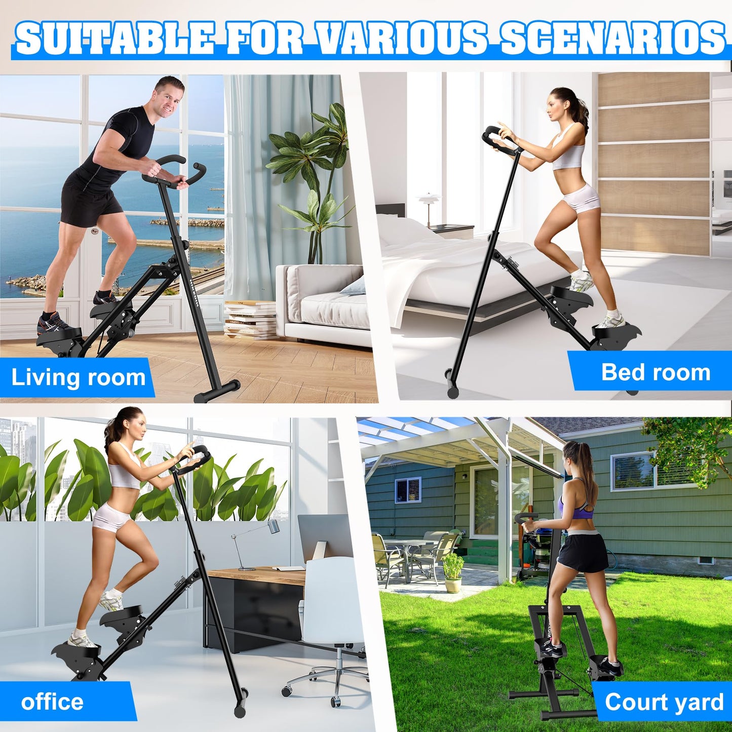 HIKEDIN Stair Stepper Vertical Stair Master with Optional Resistance Bands Adjustable Handlebar & Pedals Climber Exercise Machine for Full-Body Workout, New Version (Black)