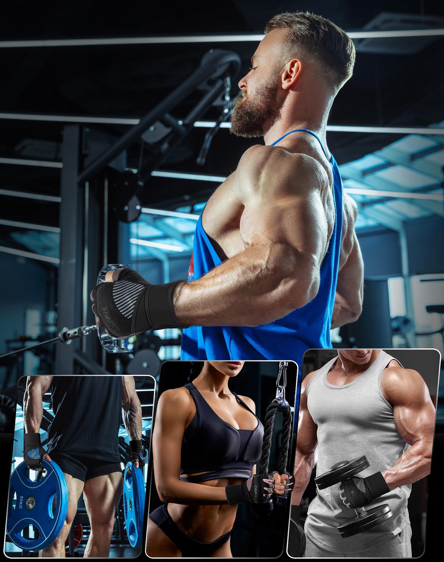 COFIT Breathable Workout Gloves, Antislip Weight Lifting Gym Gloves for Men Women with Wrist Wrap Support, Superior Grip & Palm Protection for Weightlifting, Fitness, Exercise, Training - Black S