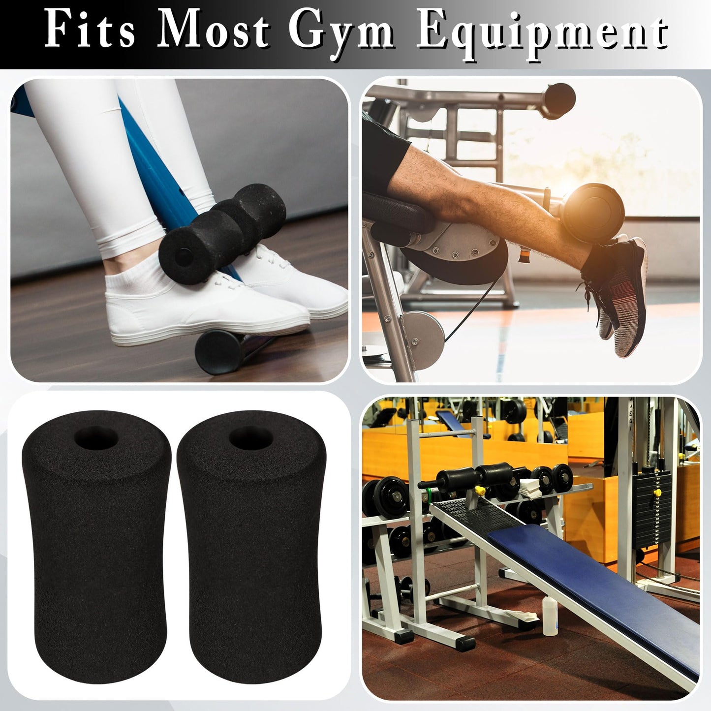 Foam Foot Pads Rollers,Gym Replacement Parts for Leg Pads Set- 4 Pcs Extension Weight Bench,Replacement Set of Rollers with Leg Extension for Weight Training Bench