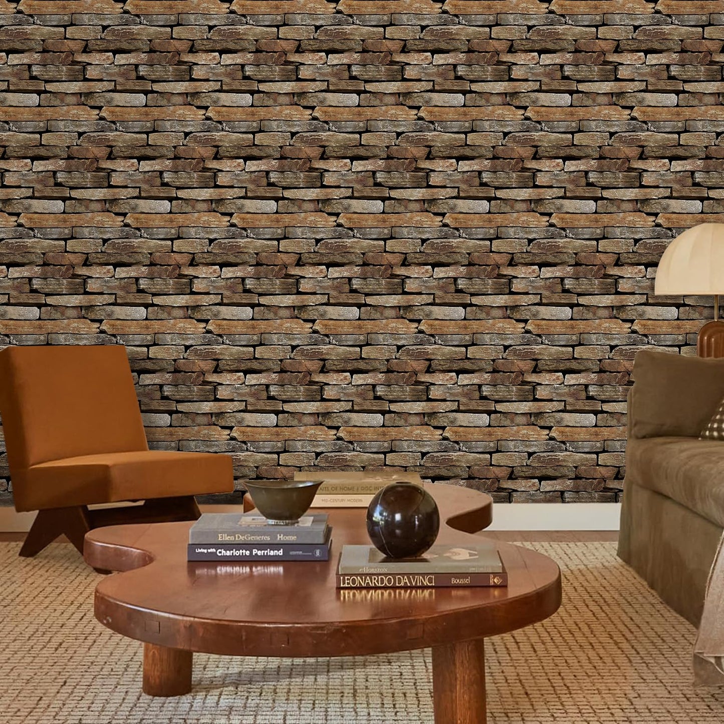 SMOOSTIKC 3D Faux Stone Wall Panels Peel and Stick, 10 Pcs 11.8" x 11.8", Stone-Look Textured Wall Sticker, Ultra-Light Thin PVC Fake Stone Wall Covering Tiles for Quick DIY, Brown with Green