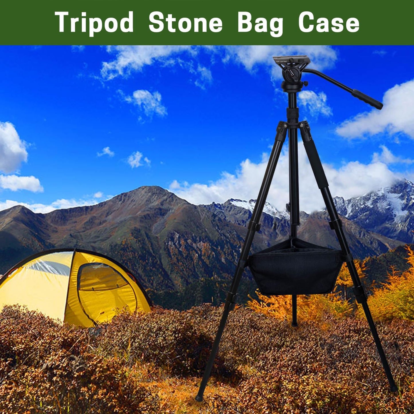 3 Tripod Stone Bag with Compartments, Heavy Duty Sand Bag for Photography, Black