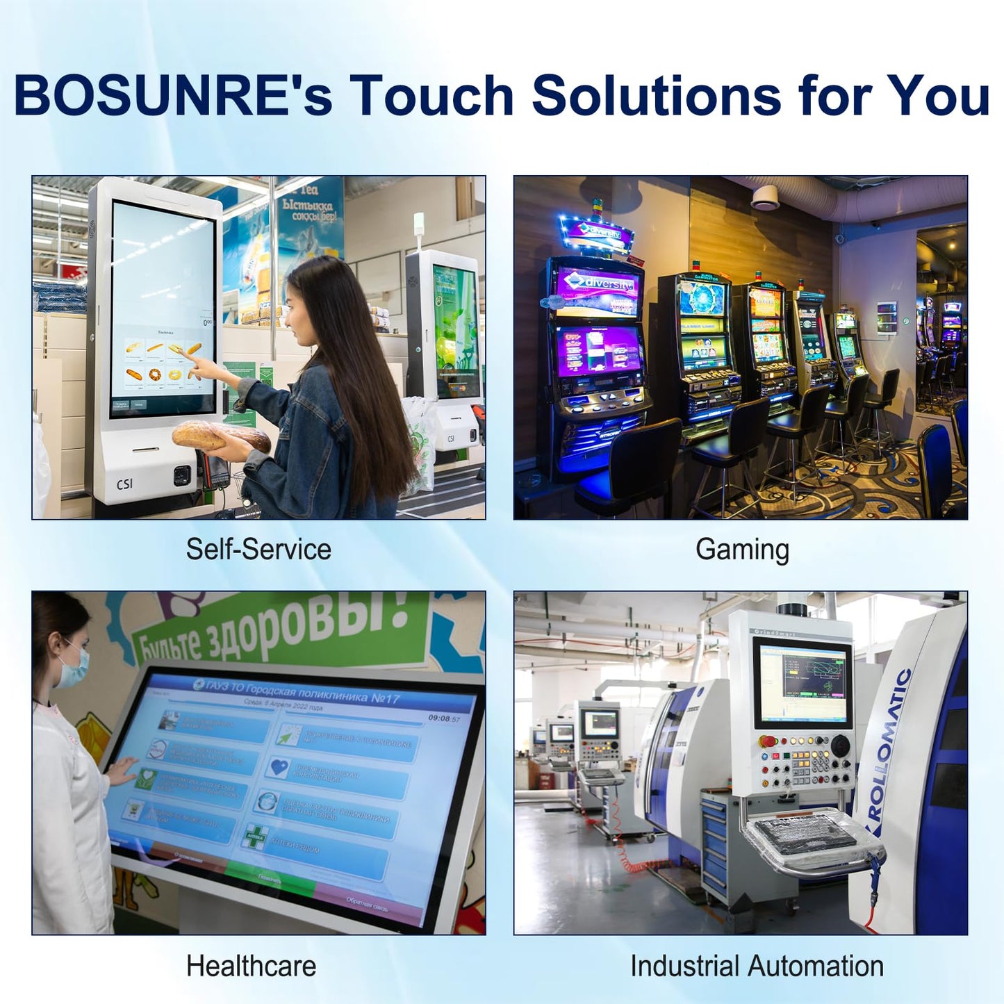 Bosunre 23.8 Inch Multi-Touch Screen Monitor, VESA Mount & Open Bracket Installation,Open Frame Touch Monitor,1920x1080 Resolution for Vending, HMI and Digital Signage 7x24h Work