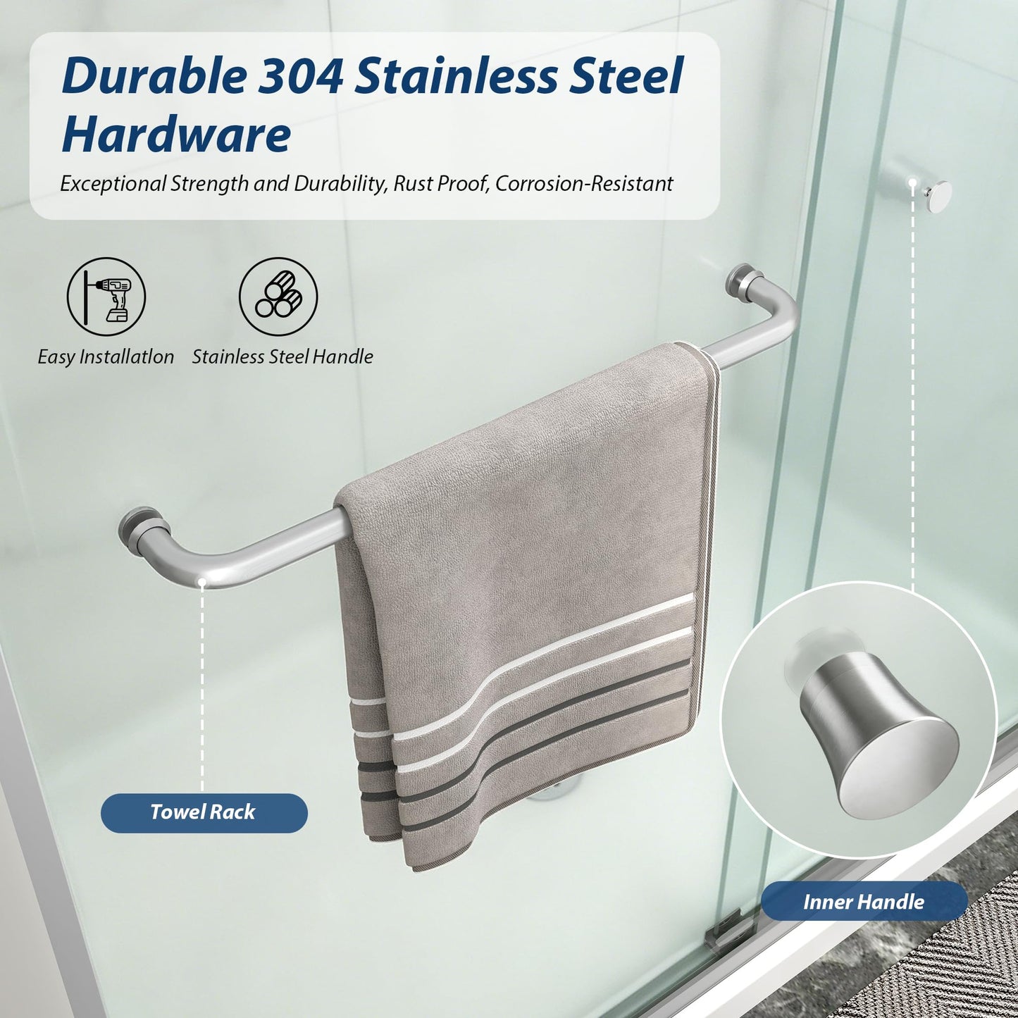 Double Sliding Shower Door 49"-54" W x 72" H with Nano Anti-Explosion Safety Film, 1/4" (6mm) Frosted Ultra-Clear Tempered Glass Semi-Frameless Bypass Shower Glass Doors,Brushed Nickel