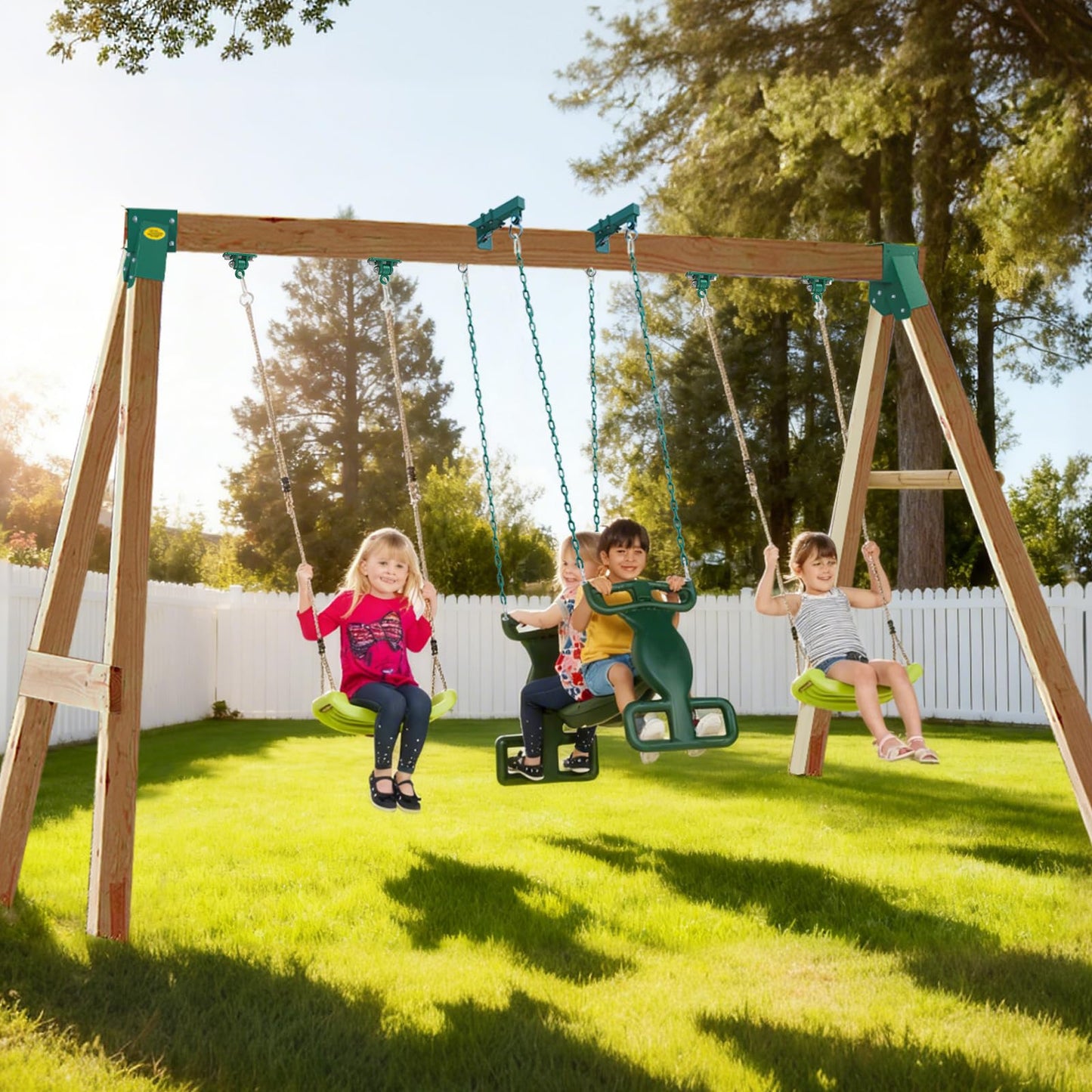 BETOOLL Swing Sets Brackets - 2 A-Frame Swing Set Brackets and 2 Swing Hangers and 2 Glider Swing Brackets with All Mounting Heavy Duty Hardware Included for Porch, Yard, Playground - Green