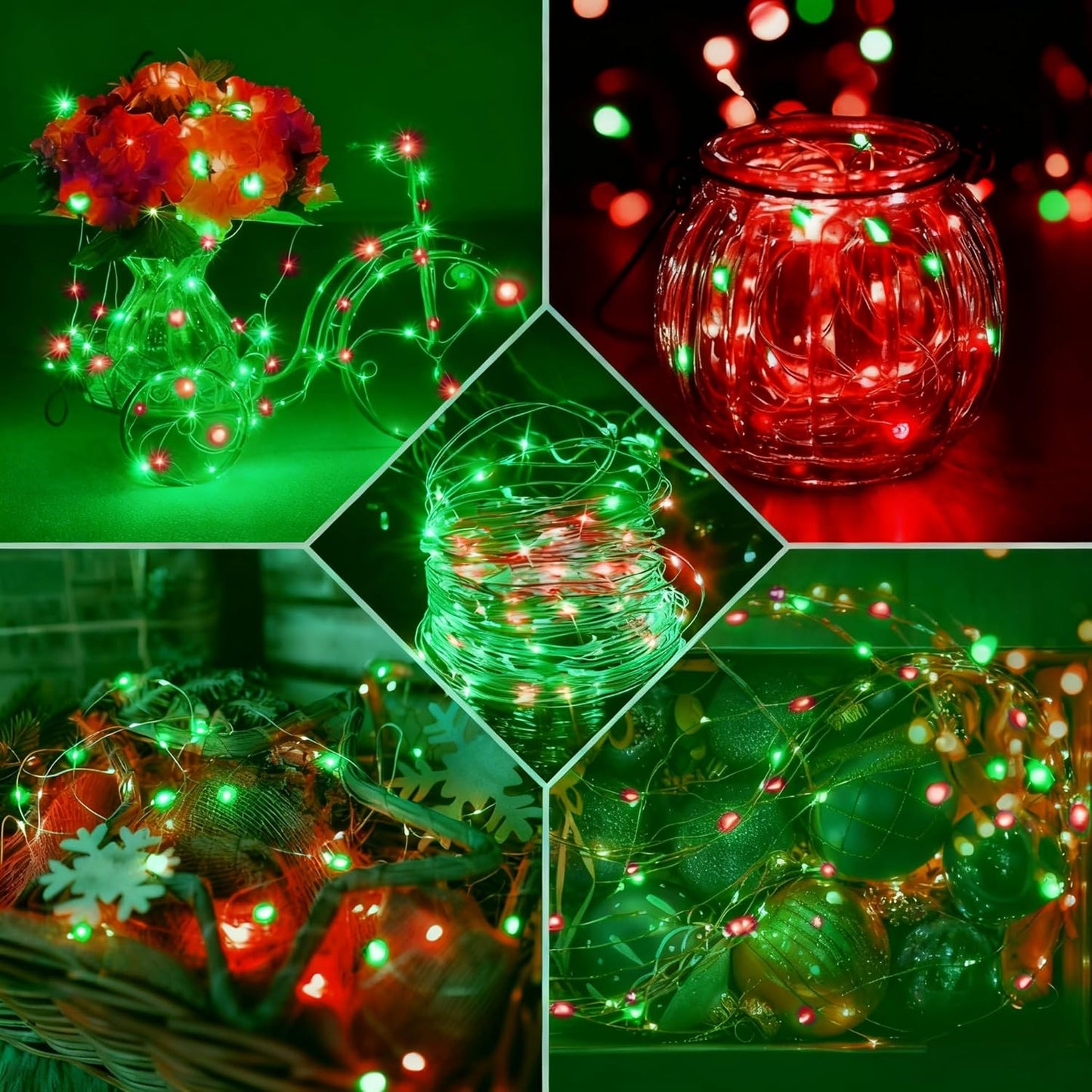 Skiennix 50 Pack Fairy Lights - 7Ft 20 LED Twinkle String Lights | Waterproof & Battery Operated for Parties, Weddings, Christmas & More - Red & Green