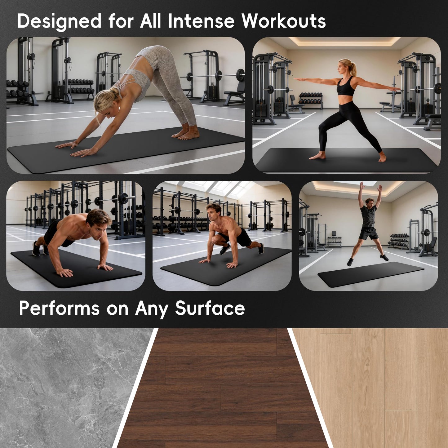 Wimwum Professional PU & Natural Rubber Yoga Mat – Non Slip 5mm Thick Workout Mats for Women & Men, 72"x27" Wide Exercise Pad for Hot Yoga, Pilates, HIIT & Home Gym – Strap Included,Black