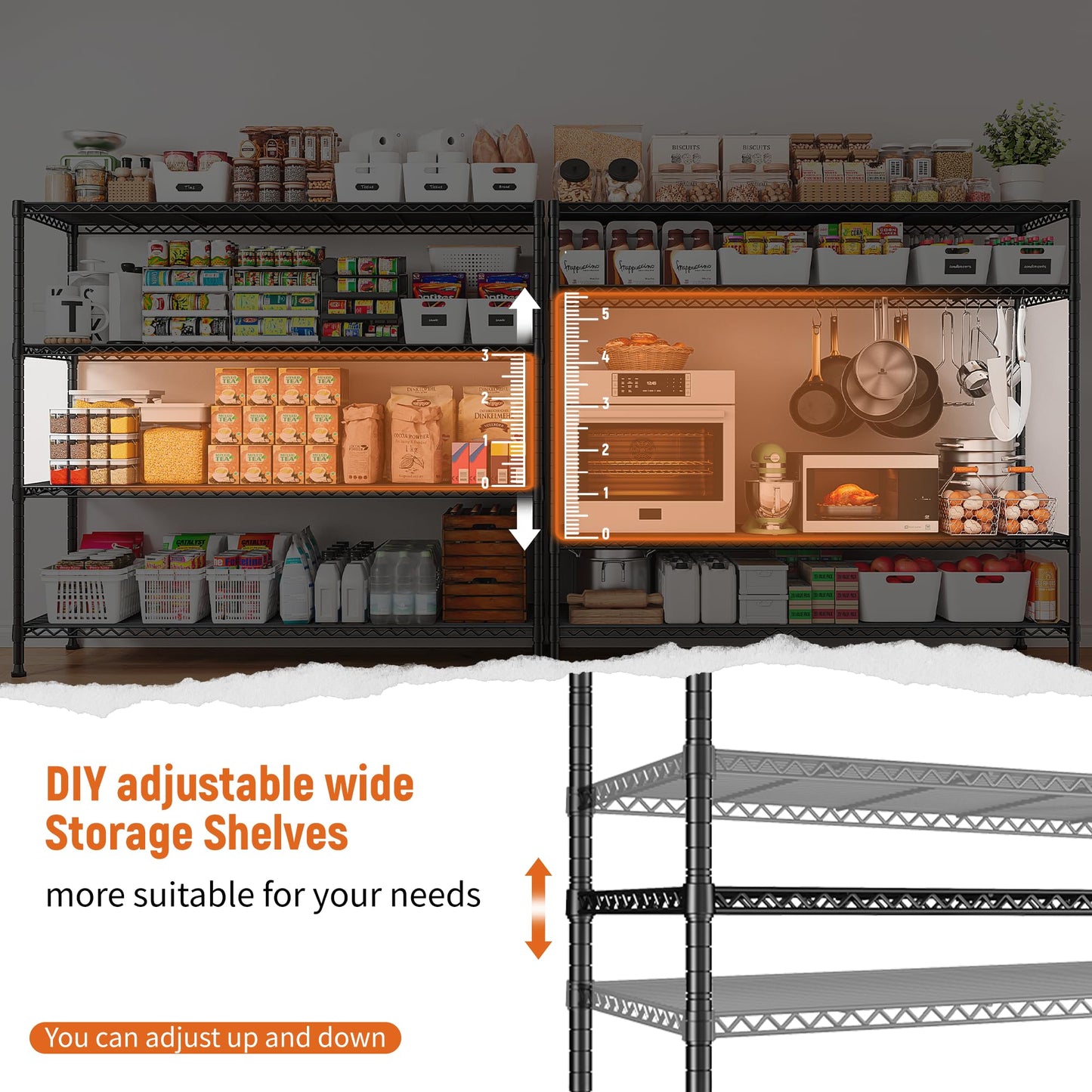 REIBII Storage Shelves 45.3''W Wire Shelving Unit 4 Tier Metal Shelves for Storage Rack Metal Shelving for Pantry Shelves Kitchen Steel Shelving, 45.3''W*63''H*17.7" D