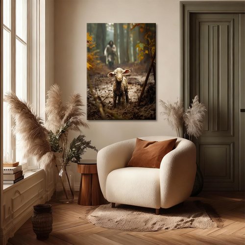 Framed Jesus and Lamb Canvas Wall Art - Christian Decor for Living Room & Bedroom | Inspiring Prints