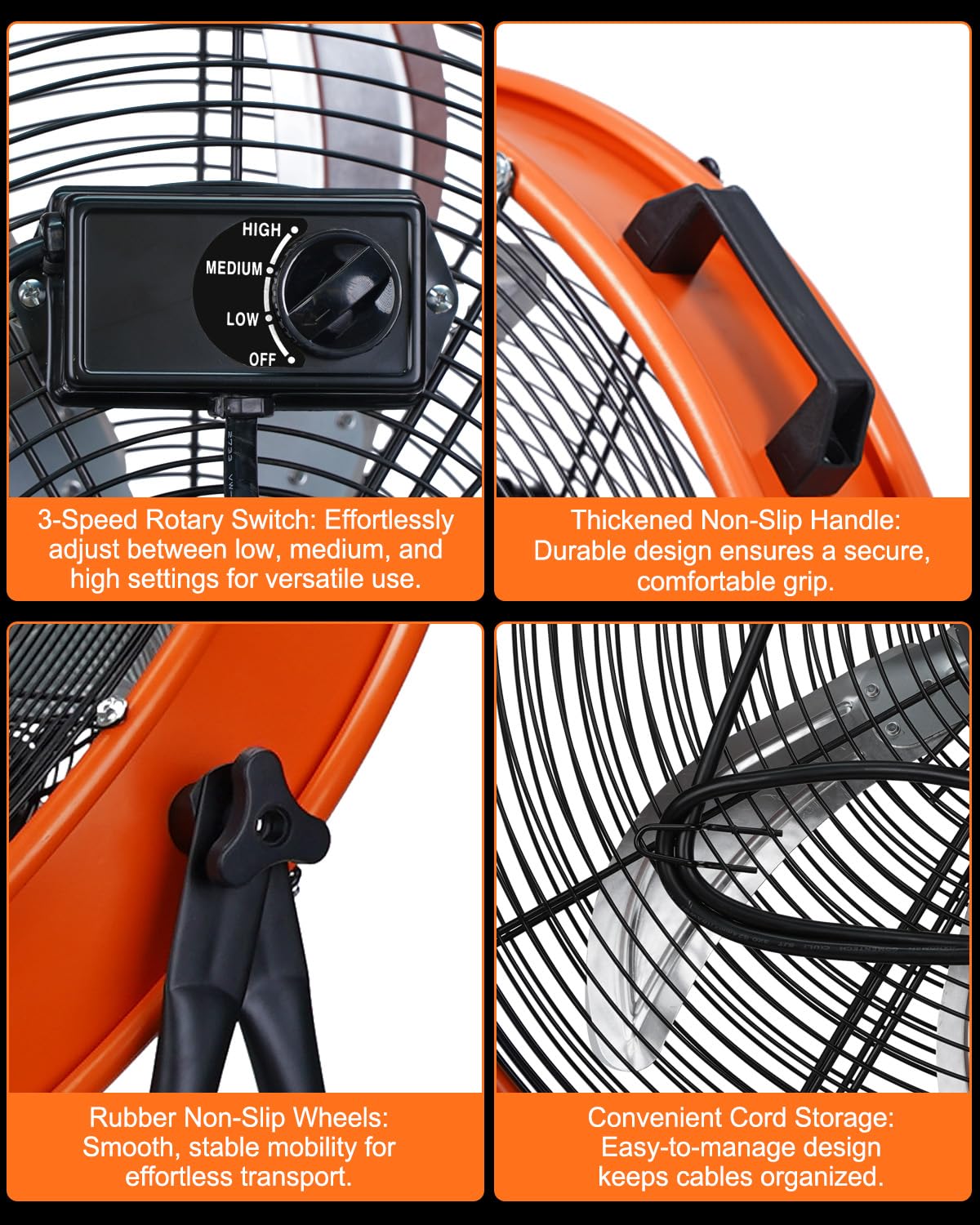 JVO 24 Inch Industrial Floor Drum Fan - 9500 CFM Heavy Duty High Velocity Floor Fan with 8 Blades 3-Speed Big Ass Fan for Warehouse, Garage, Shop, Patios Heavy Duty Shop Fans & Garage Fans for Cooling