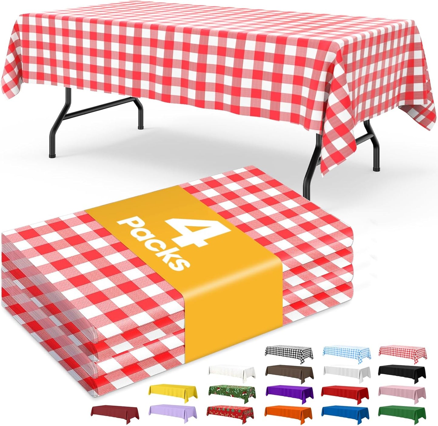 Niuara Red Checkered Plastic Tablecloth - 4 Pack | 54" x 108" Disposable Covers for Parties & Gatherings