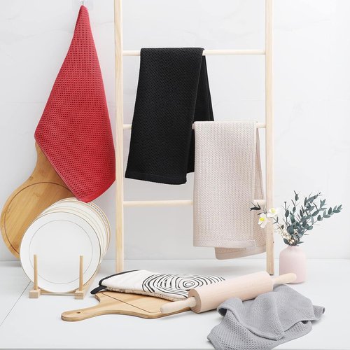 Homaxy Kitchen Dish Towels - Ultra Soft 100% Cotton Waffle Weave, Quick Drying, 13 x 28 Inches, 6-Pack, Brick Red