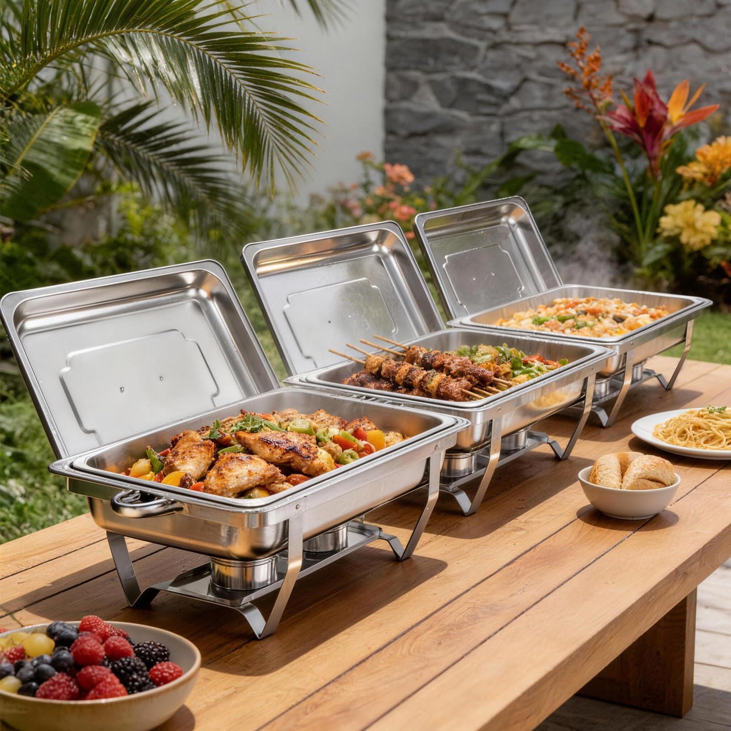 Jacgood 4 Pack 8QT Stainless Steel Chafing Dishes for Buffet, Foldable Frame Food Warmers with Full Size Pan Ideal for Catering, Weddings, Christmas Parties, Event Serving Supplies