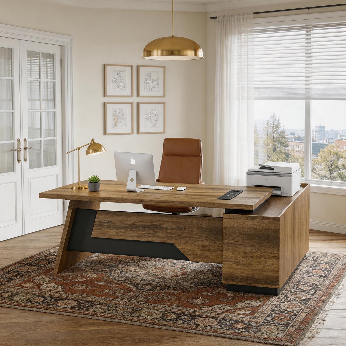 ONNAHOMEStlyle L-Shaped Executive Desk (71" or 79") | with Built-in Dual Charging & Wireless on Desktop | Drawers & Printer Space, Modern Office Desk for Home & Business Offices(Left)