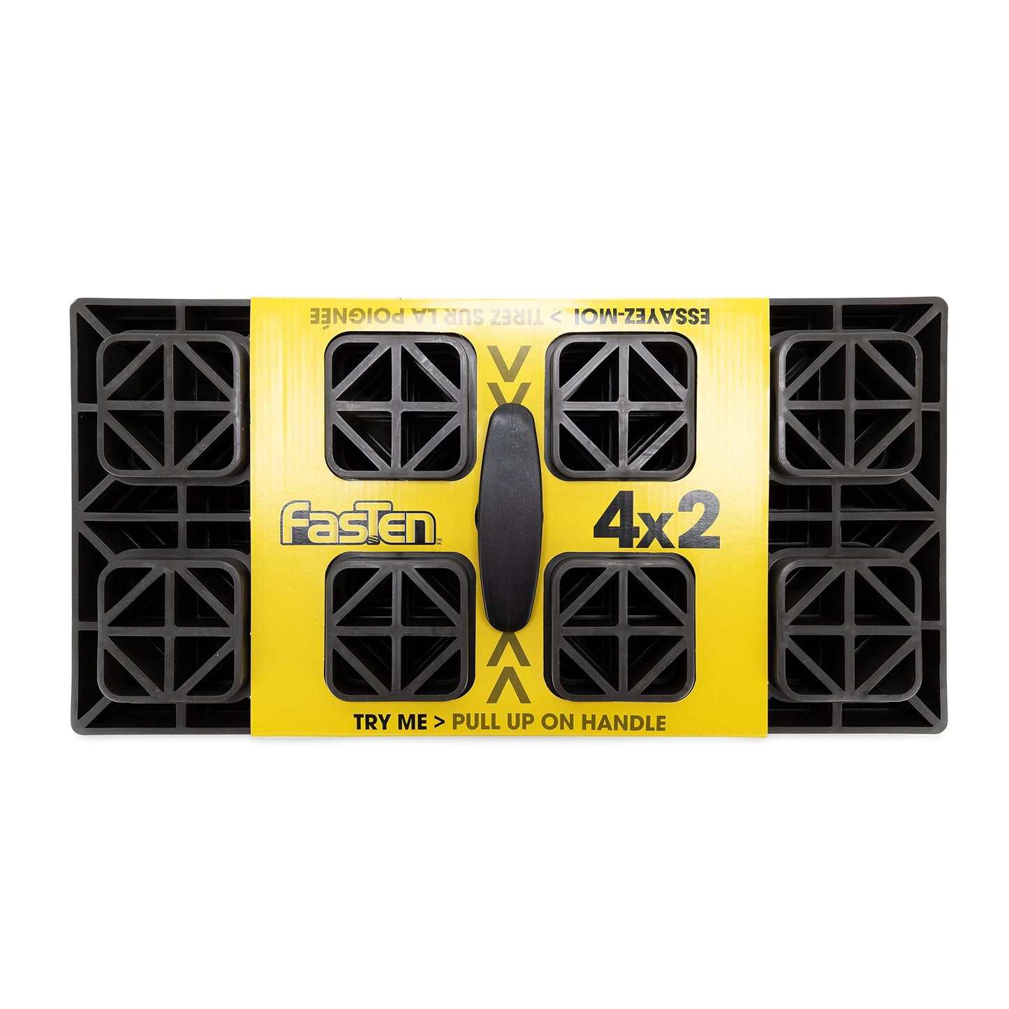 Camco Fasten RV Leveling Blocks - Features Interlocking Design for Customizable Height - Carrying Handle Twists to Secure Blocks for RV Storage - Measures 17” x 8.5” x 1”, 10-Pack (21025)