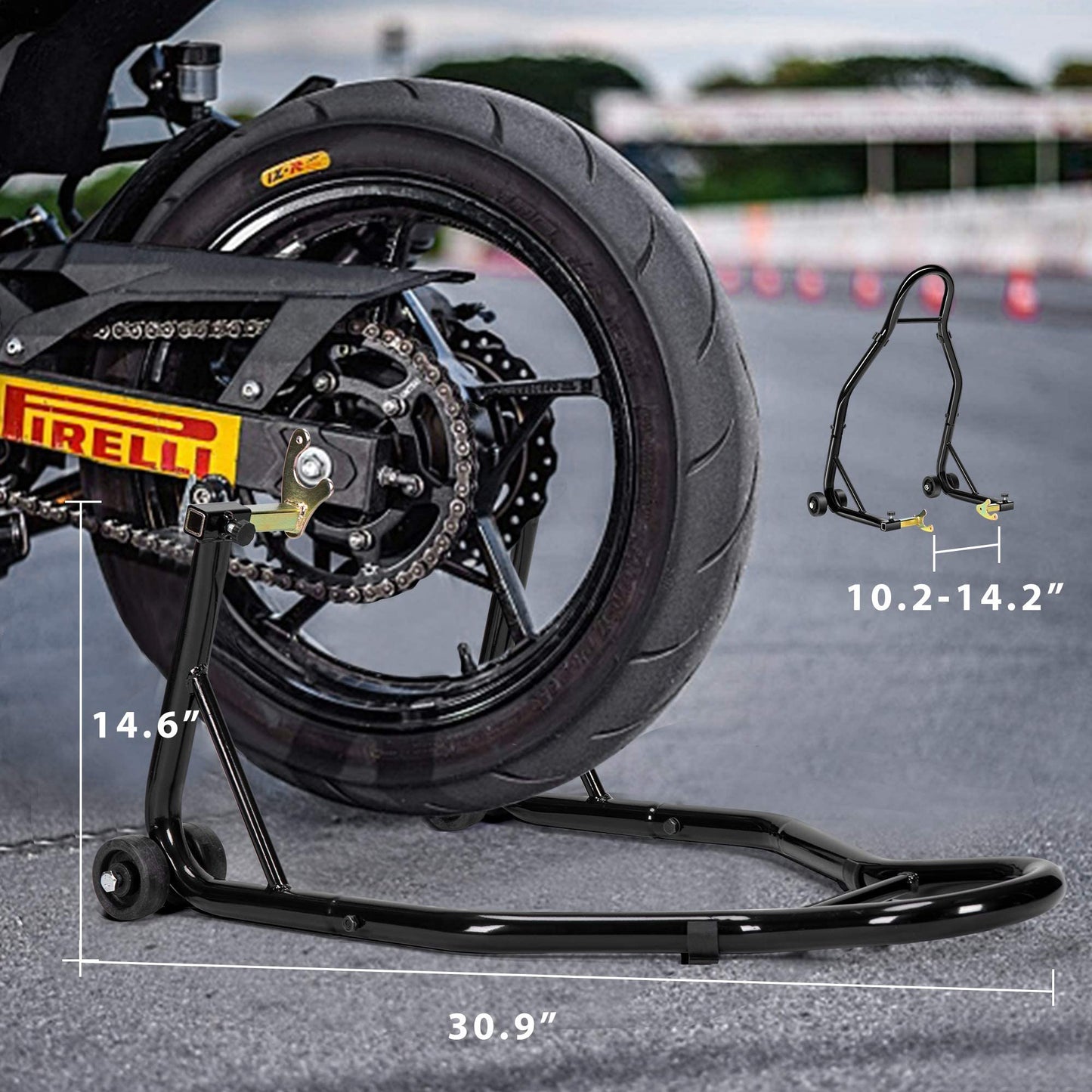 VIVOHOME Heavy Duty Hydraulic Motorcycle Lift Table Foot Operated ATV Dirt Bike Scissor Jack Stand with Motorcycle Rear Wheel Lift Universal Sport Bike Swingarm Spool Paddock Stand Combo