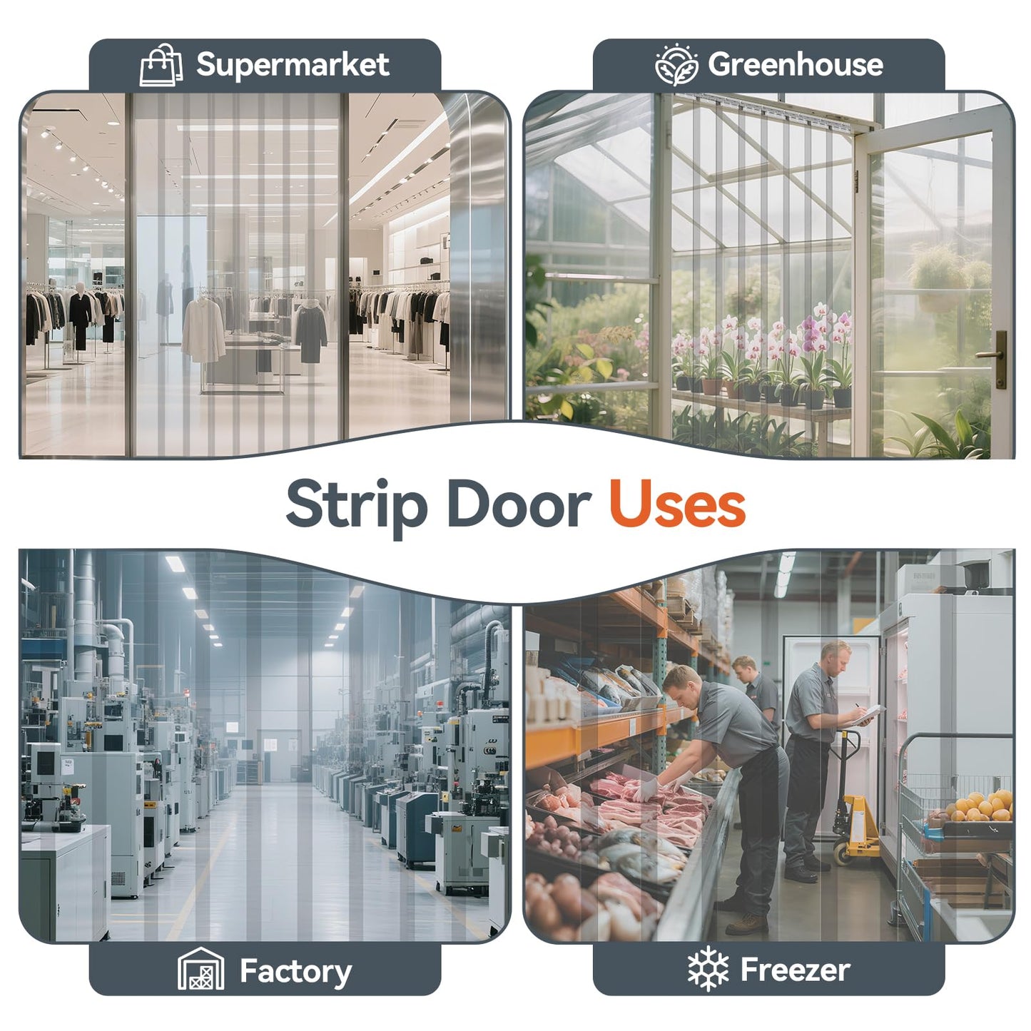 AUURIO Plastic Door Curtain, 96" Height x 84" Width x 0.08" Thickness, 14PCS Clear Smooth PVC Door Freezer Curtains Strips, Insulating Plastic Curtains for Doorways of Walk-in Cooler, Warehouse,Garage