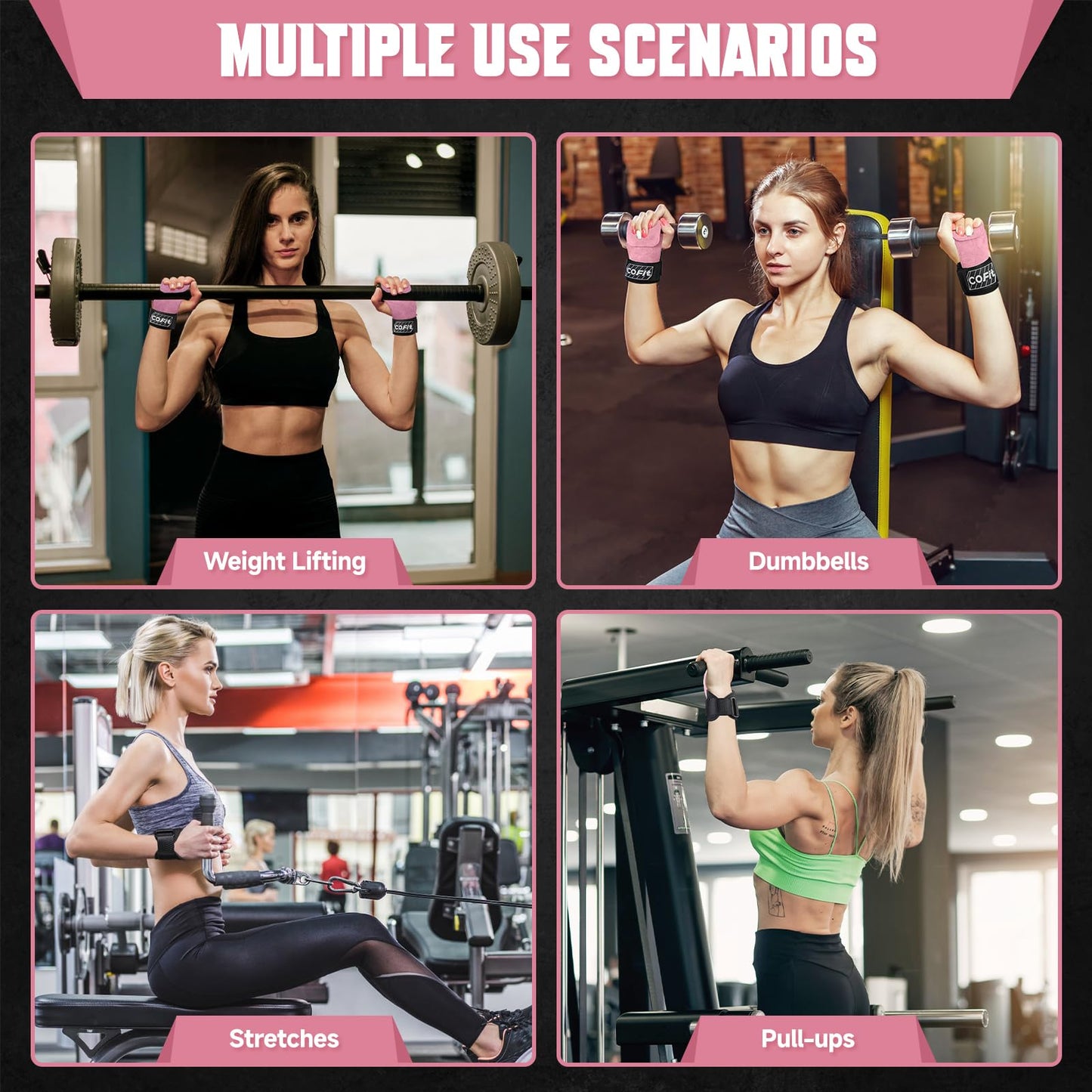 COFIT Wrist Straps for Weightlifting, Workout Wrist Wraps with Dual-Layer Oxford Leather, Enhanced Grip for Optimal Hand and Wrist Protection for Deadlift and Dumbbel - Standard size Pink