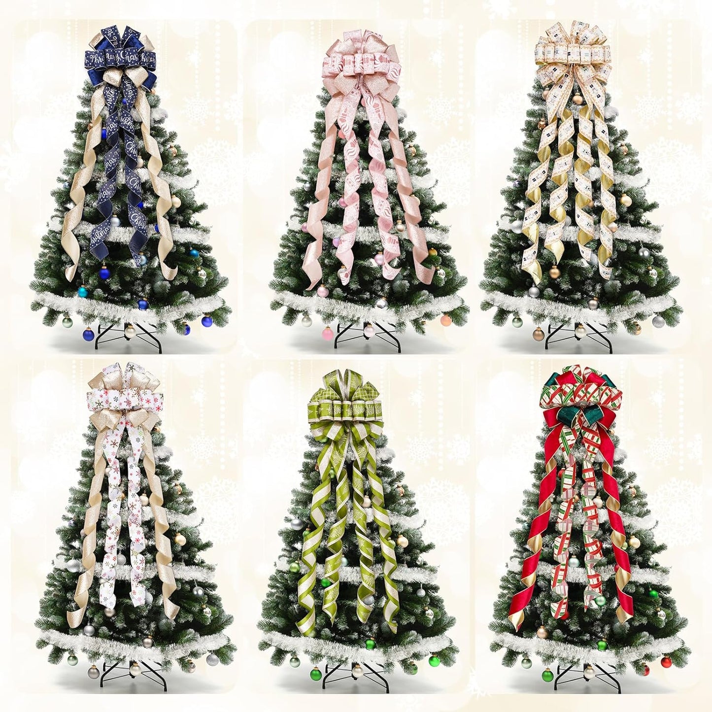 Skiennix Christmas Tree Topper Bow - 13" Large Velvet Red & Green Buffalo Plaid Decoration for Holiday & Festive Parties