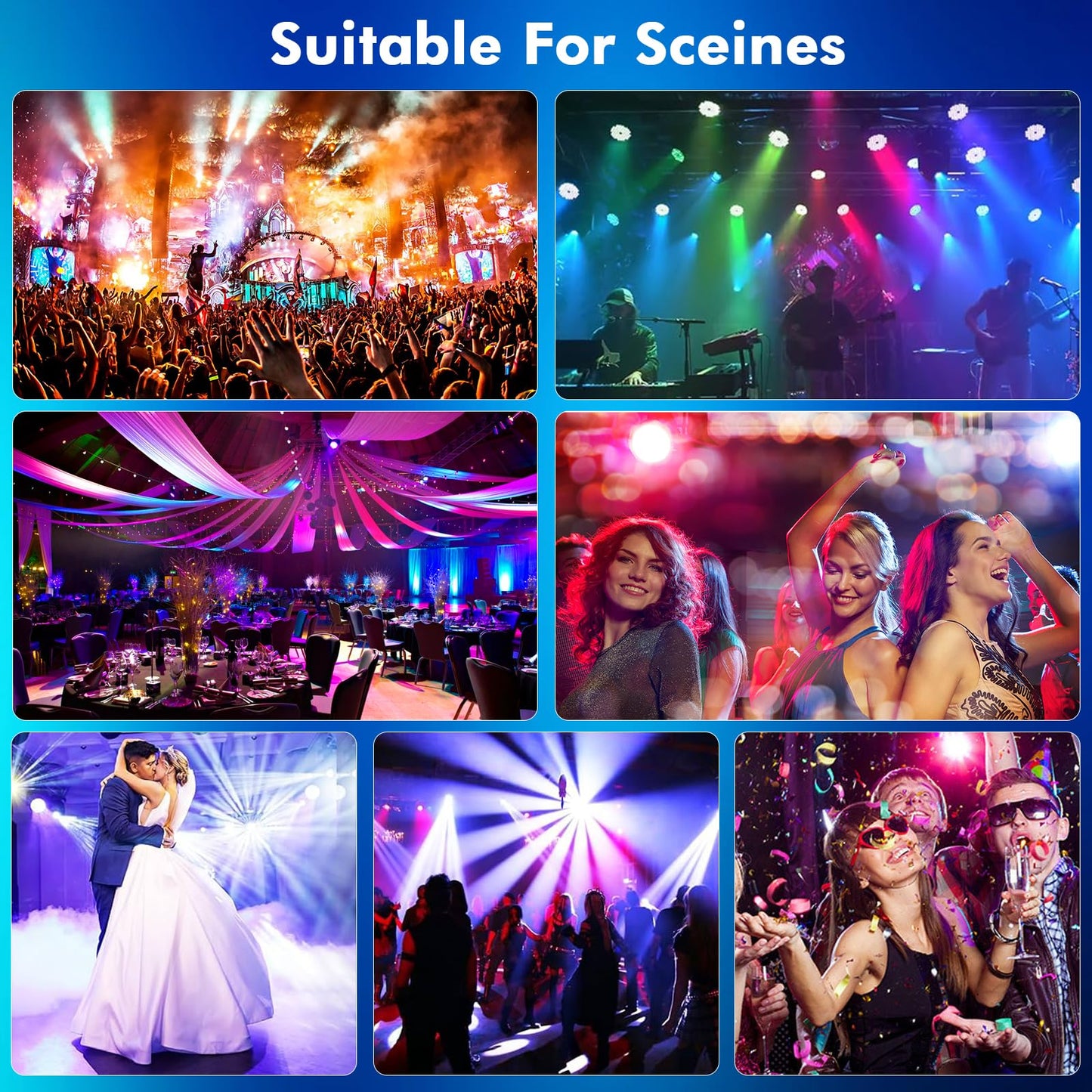 Rechargeable LED Par Can Lights, RGB Battery Powered Stage Light Uplights, Party Lights with Sound Activated Remote & DMX Control for Festival Event Wedding Bar Church(4 Pack