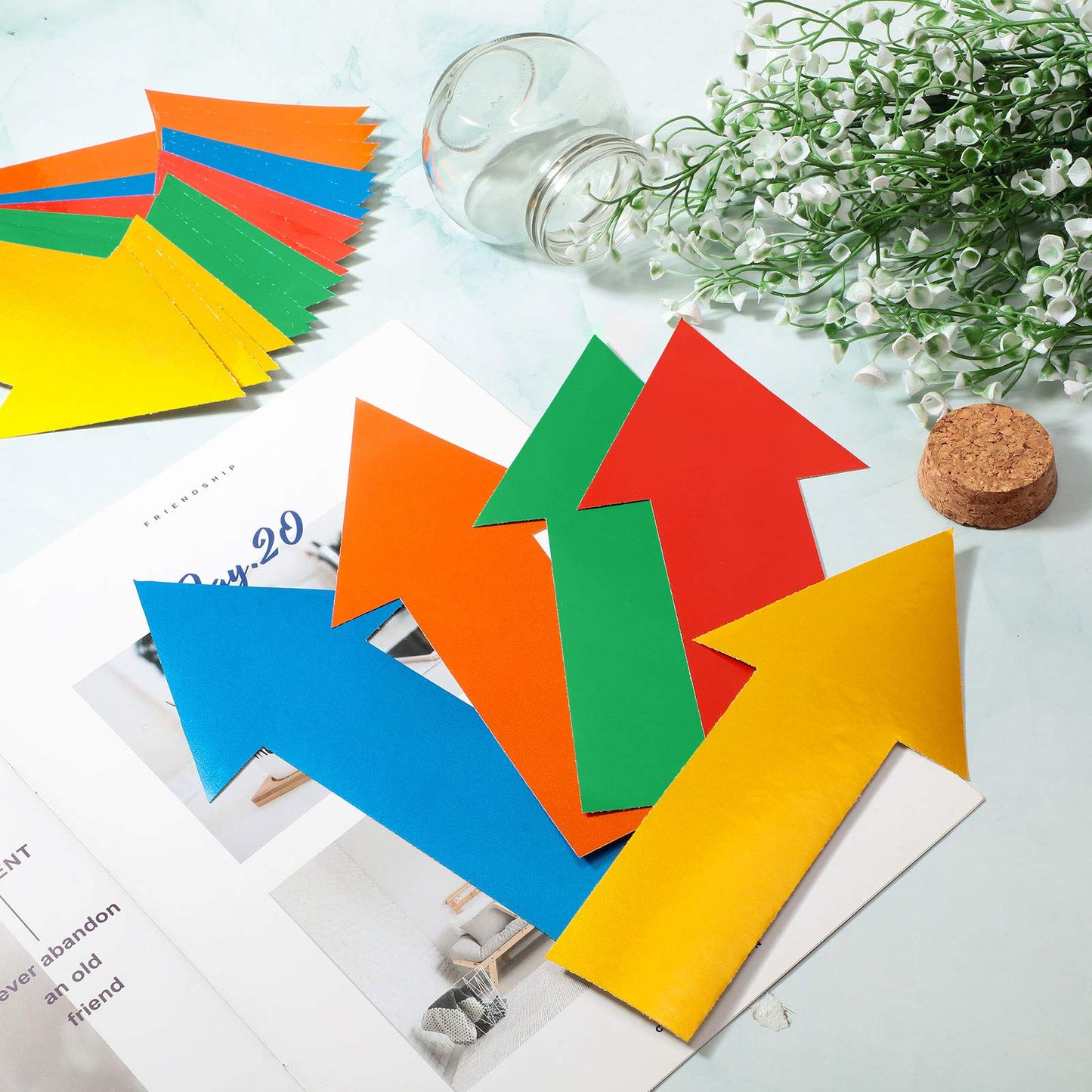 40 Pieces 8 Inch Arrow Sticker,Removable Adhesive Directional Sign Floor Decal Waterproof Arrow Marking Safe Road Instructions Sticker(Dark Blue, Green, Red, Orange, Yellow)