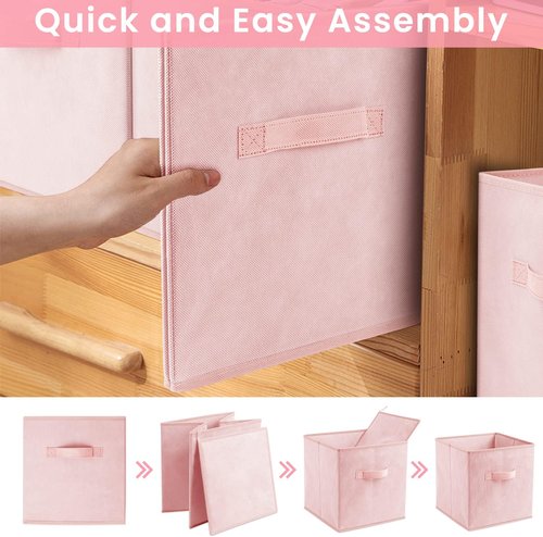 Criusia Storage Cubes - 11-Inch Heavy-Duty Fabric Bins for Organizing Clothes & Toys | 8-Pack Pink