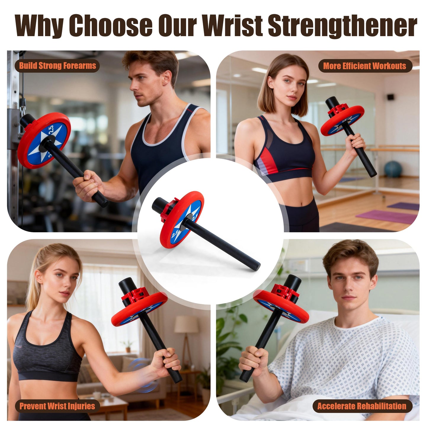 Forearm Wrist Strengthener for 2-Inch Weight Plates – Portable Forearm Training Bar with Non-Slip Knurled Grip, Forearm Exerciser for Pronation, Supination, Wrist Curls and Grip Strength, Workout Equipment for Home Gym