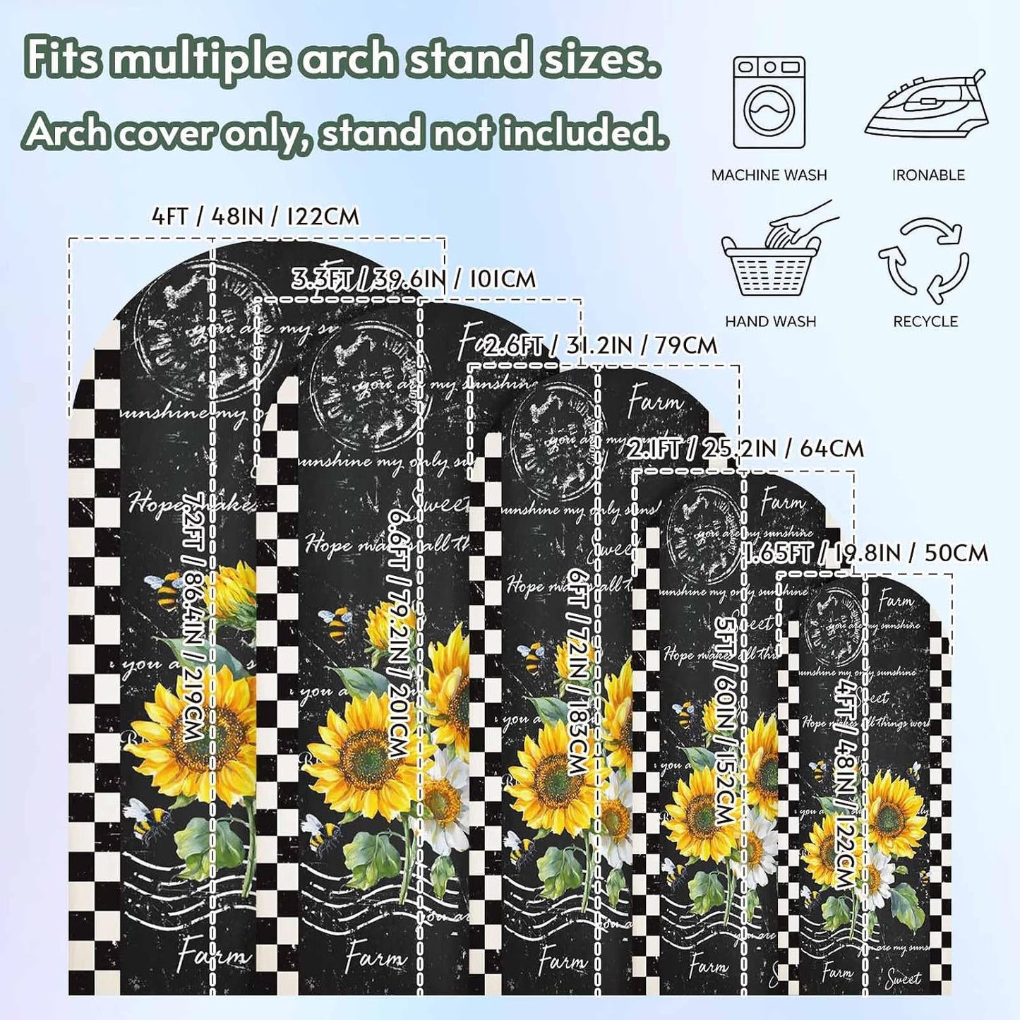 Jnbasdffb 6.6 Yellow White Sunflower Wedding Arch Cover, Stretchy Spandex Arch Backdrop Stand Covers FT, Leaves Oil
