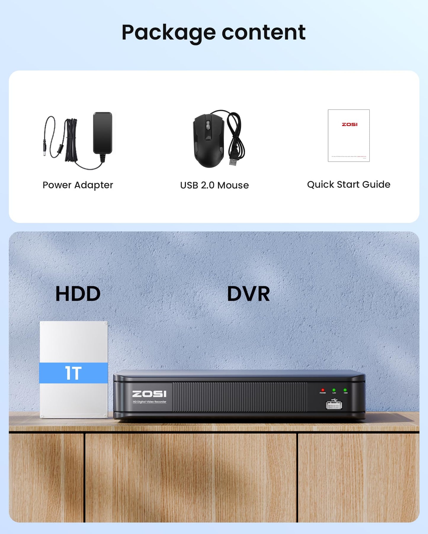 ZOSI H.265+ 5MP 3K Lite 8 Channel CCTV DVR Recorder, AI Human Vehicle Detection, Alert Push, Hybrid Capability 4-in-1(Analog/AHD/TVI/CVI) Full 1080p HD Surveillance DVR for Security Camera (1TB HDD)